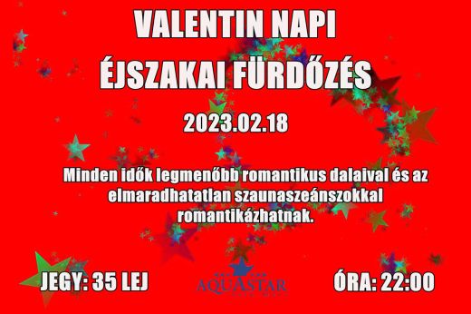Szombaton Valentin napi éjszakai fürdőzés az Aquastarban