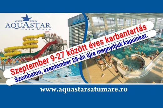 Az éves karbantartás miatt szeptember 9. és 27. között zárva lesz az Aquastar