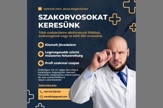 Motivált és felkészült szakorvosokat keres a Hám János Orvosi Központ